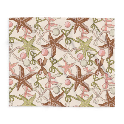 Sage starfish and bow outdoor fleece blanket — 315 gsm polyester fleece, soft on both sides