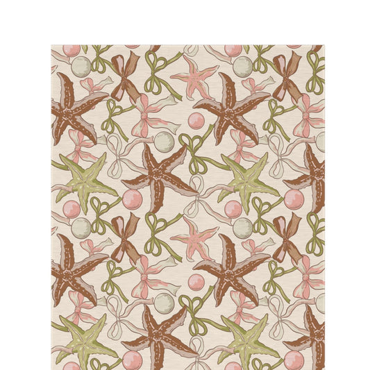 Sage starfish and bow outdoor rug — soft polyester chenille with a non-slip backing