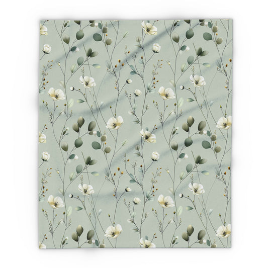 Sage wildflower outdoor fleece blanket — 315 gsm polyester fleece, soft on both sides