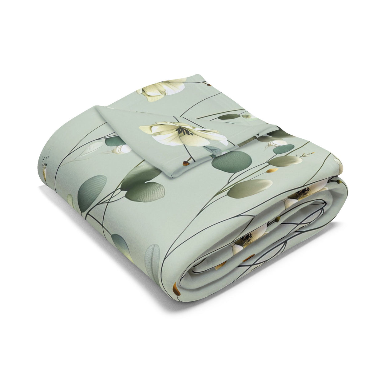 Sage wildflower outdoor fleece blanket — 315 gsm polyester fleece, soft on both sides