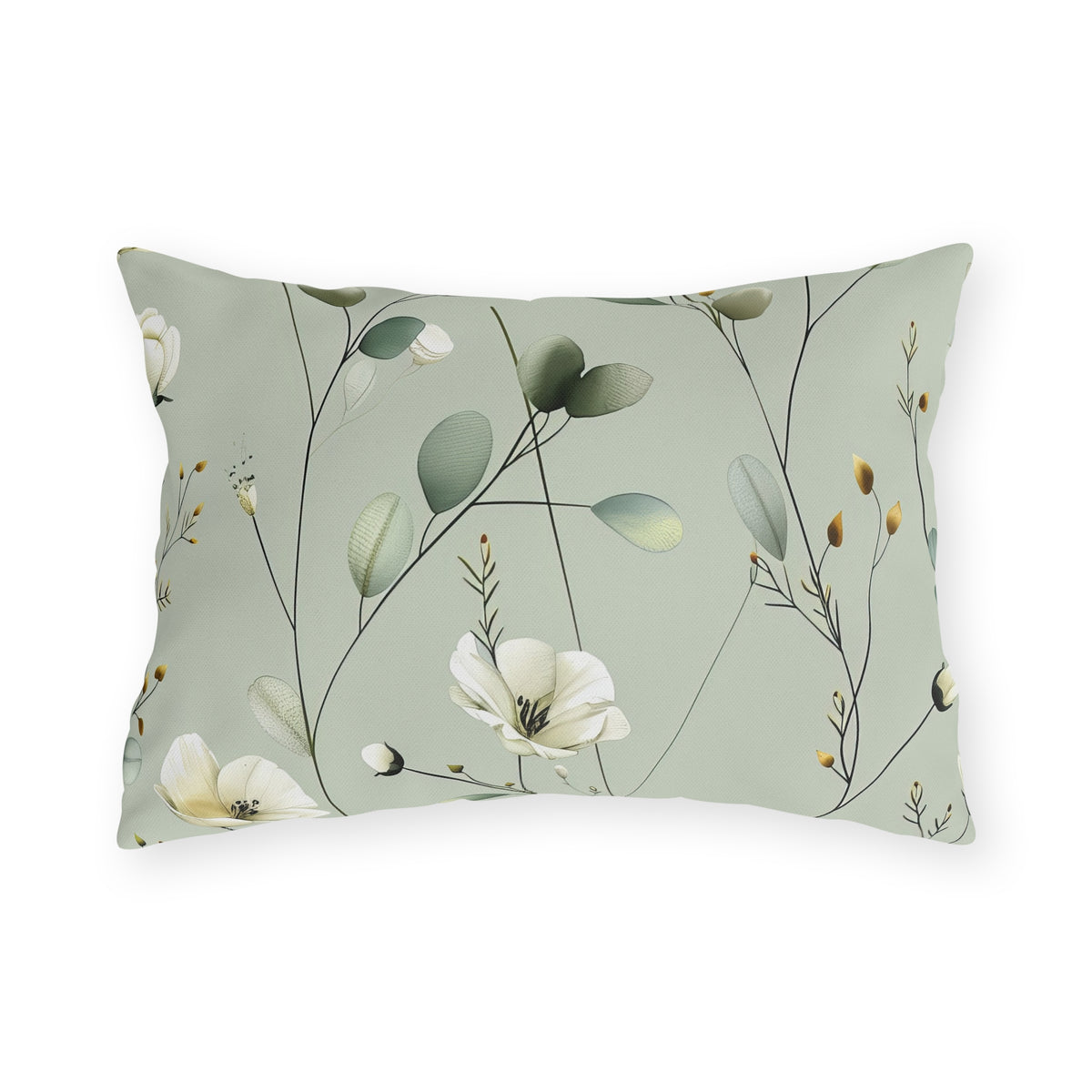 Sage wildflower lumbar outdoor pillow — spun polyester, UV and water resistant