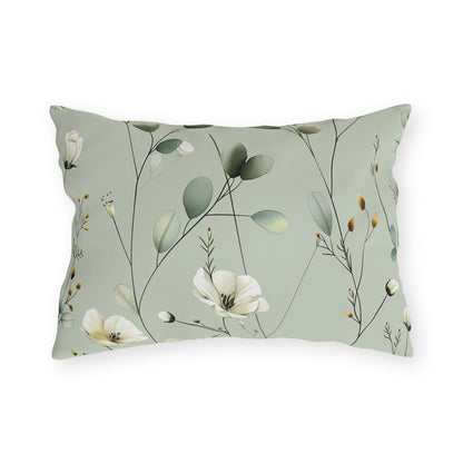 Sage wildflower lumbar outdoor pillow — spun polyester, UV and water resistant