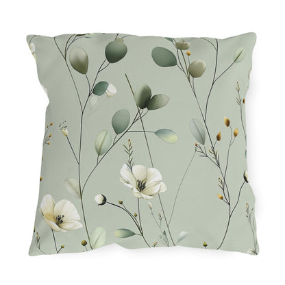 Sage wildflower outdoor pillow — spun polyester, UV and water resistant