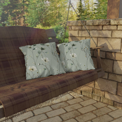 Sage wildflower outdoor pillow — spun polyester, UV and water resistant