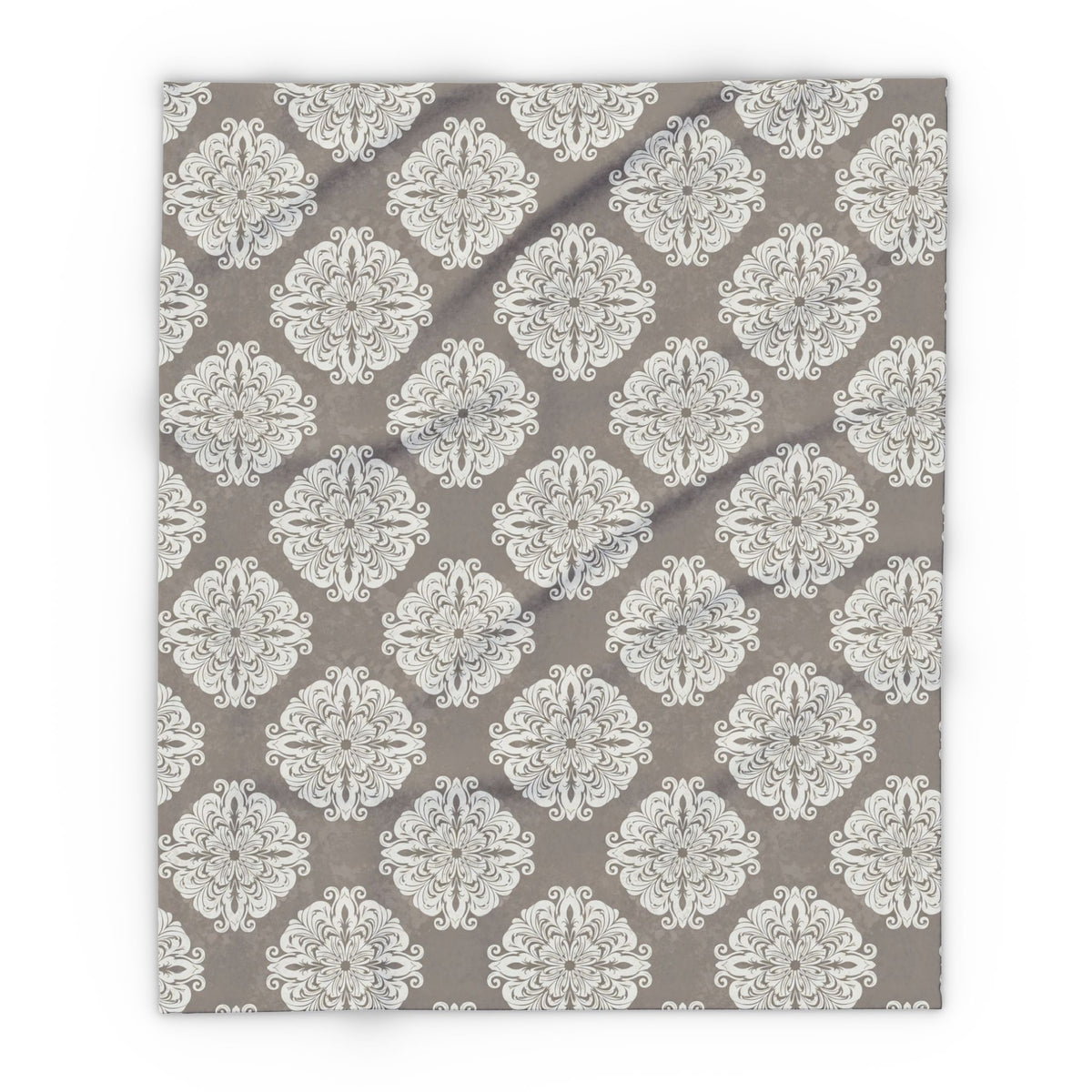 Taupe damask outdoor fleece blanket — 315 gsm polyester fleece, soft on both sides