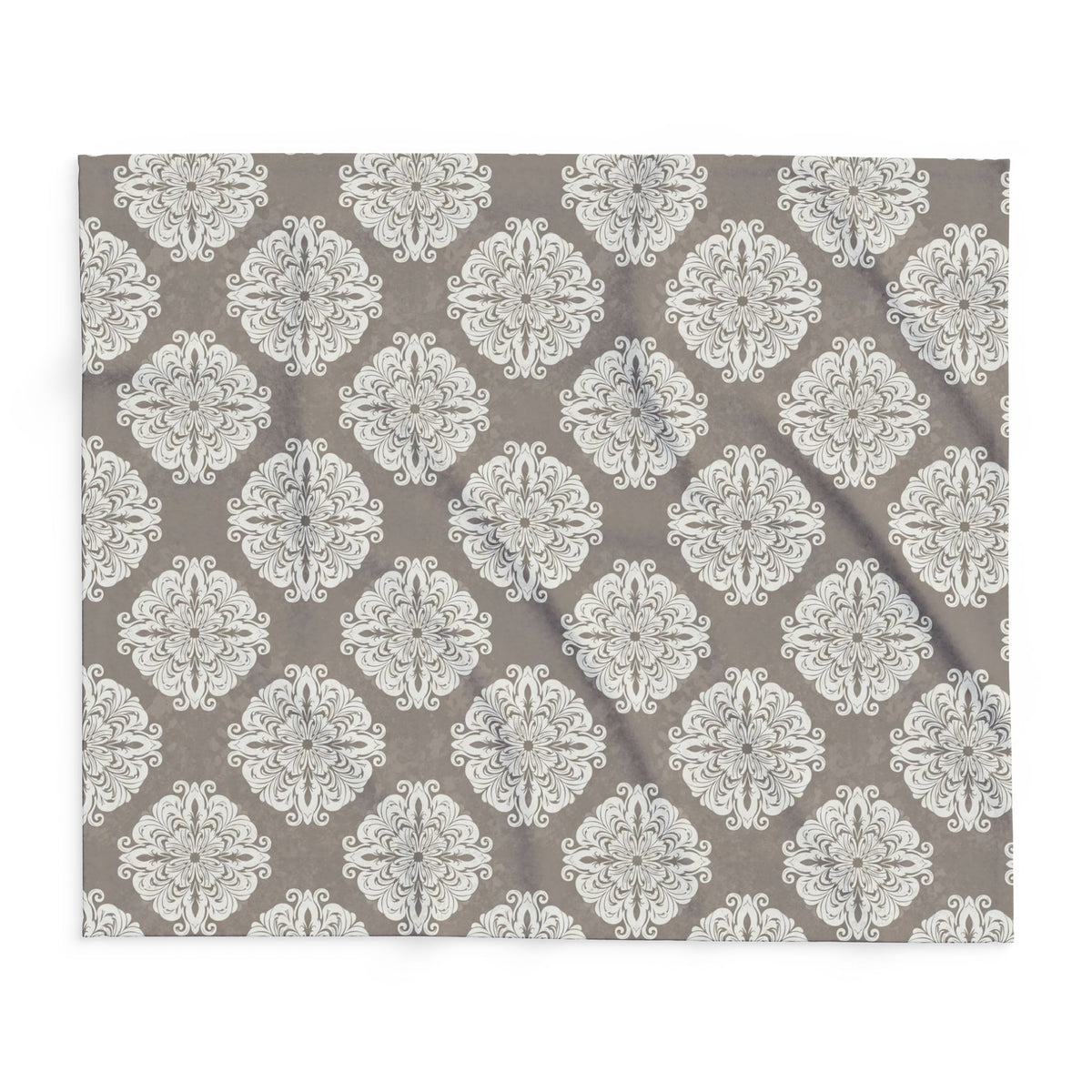 Taupe damask outdoor fleece blanket — 315 gsm polyester fleece, soft on both sides