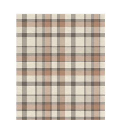 Taupe plaid outdoor rug — soft polyester chenille with a non-slip backing