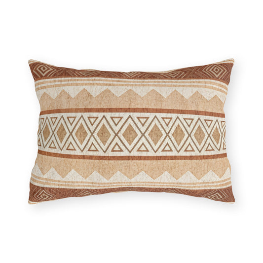 Terracotta kilim lumbar outdoor pillow — spun polyester, UV and water resistant