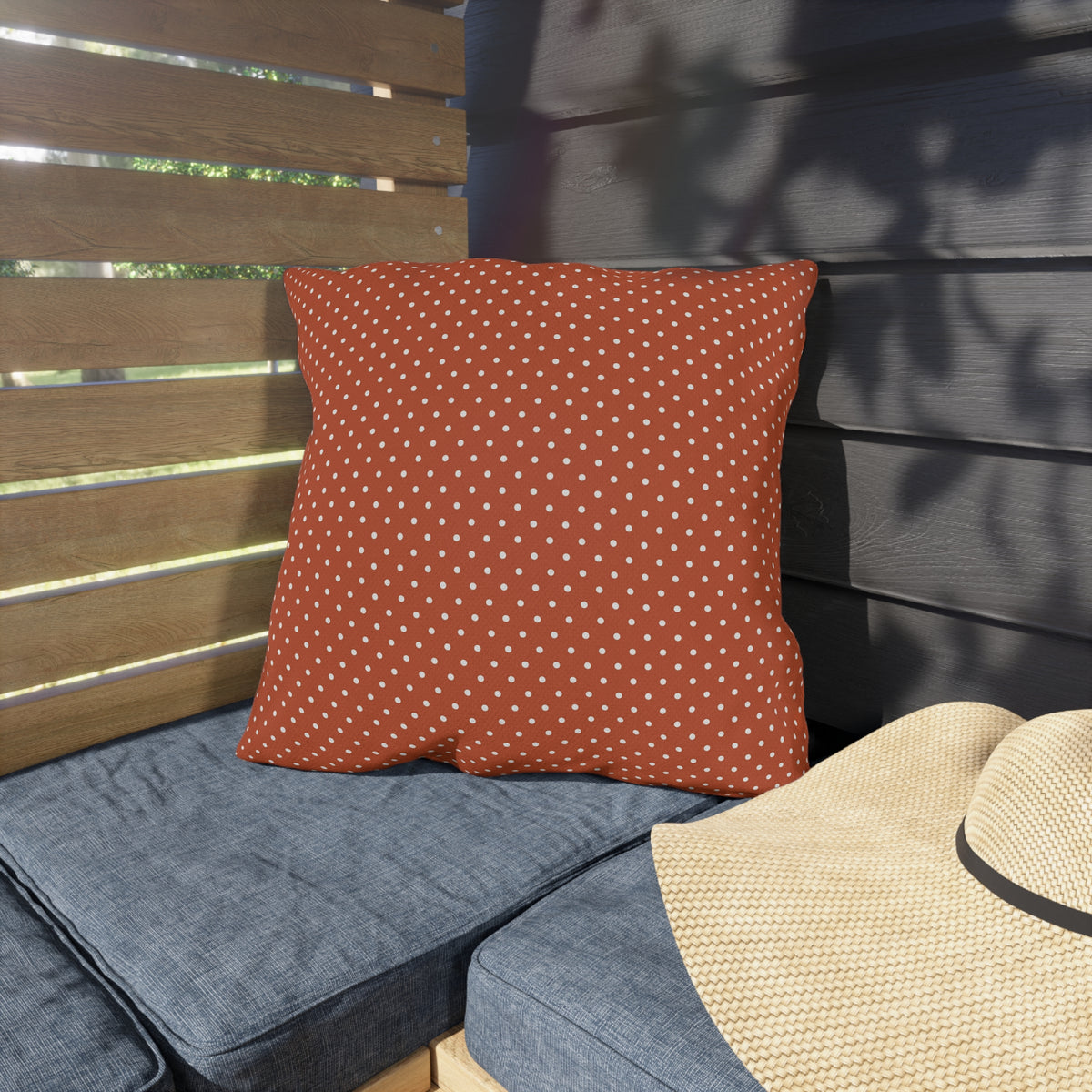 Terracotta pin dot outdoor pillow — spun polyester, UV and water resistant