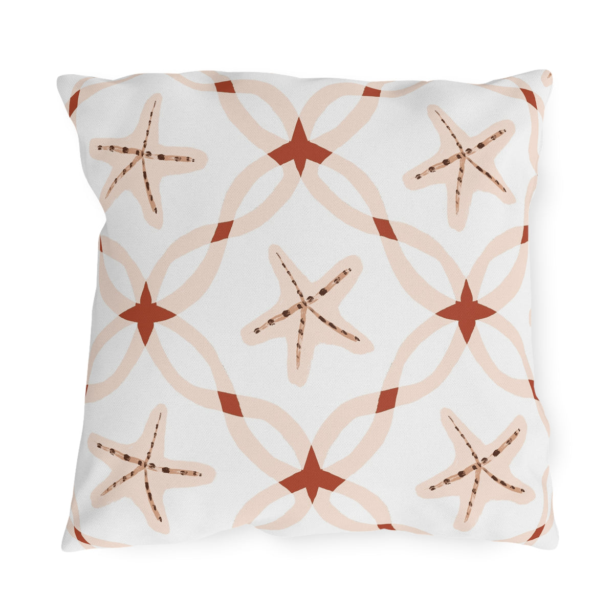 Terracotta starfish lattice outdoor pillow — spun polyester, UV and water resistant