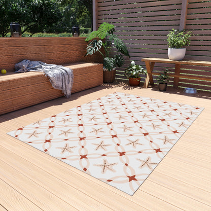 Terracotta starfish lattice outdoor rug — soft polyester chenille with a non-slip backing