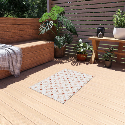 Terracotta starfish lattice outdoor rug — soft polyester chenille with a non-slip backing